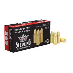 STERLING 9×19 mm Luger FMJ Pistol Cartridge /124 Grain (Vetem Rezervim)